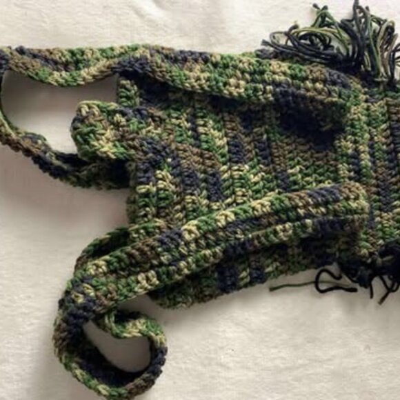 New Handmade Crochet Green & Black Fringe Backpack - Picture 2 of 5